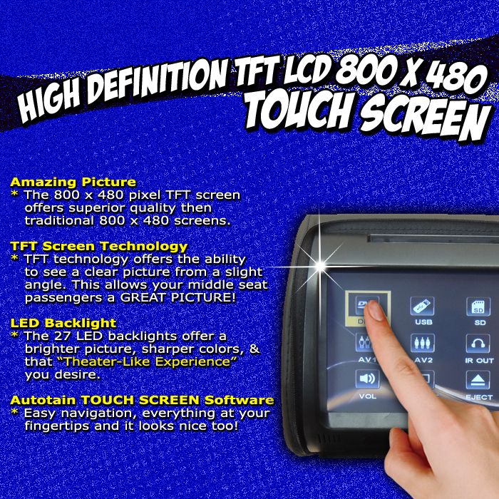 autotain dream 9 inch touch screen headrest dvd monitor